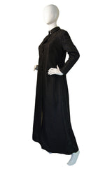 1960s Black Silk Brocade Maxi Coat