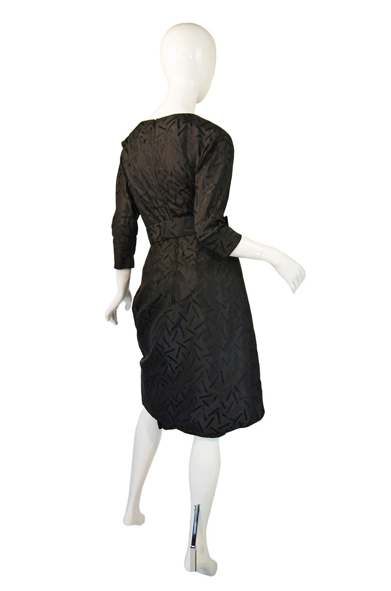 1950s Heavy Silk Swagged Mignon Dress