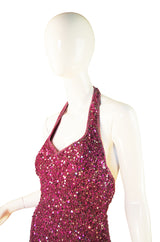 1970s Pink Sequin Custom Halston Gown