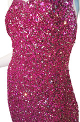 1970s Pink Sequin Custom Halston Gown