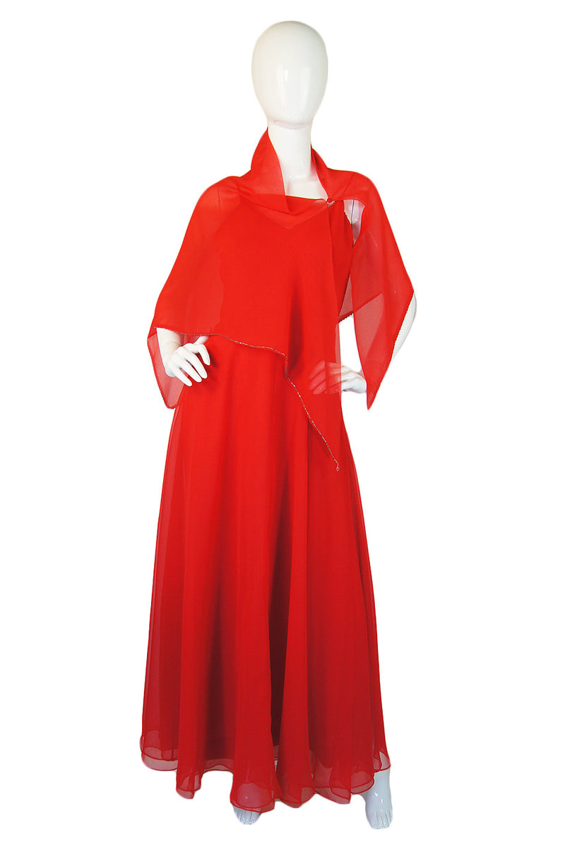 nina ricci red dress 1967 Nina Ricci Haute Couture Ruby Red Wool Full-Length Dress Jumpsuit