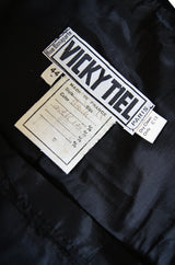 1980s Black Silk Satin Vicky Tiel Strapless Dress