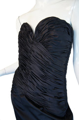 1980s Black Silk Satin Vicky Tiel Strapless Dress