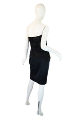 1980s Black Silk Satin Vicky Tiel Strapless Dress