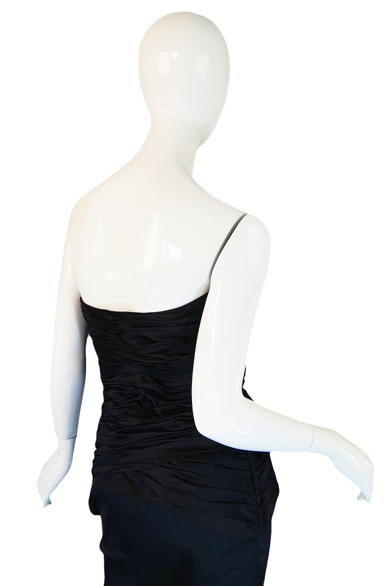 1980s Black Silk Satin Vicky Tiel Strapless Dress