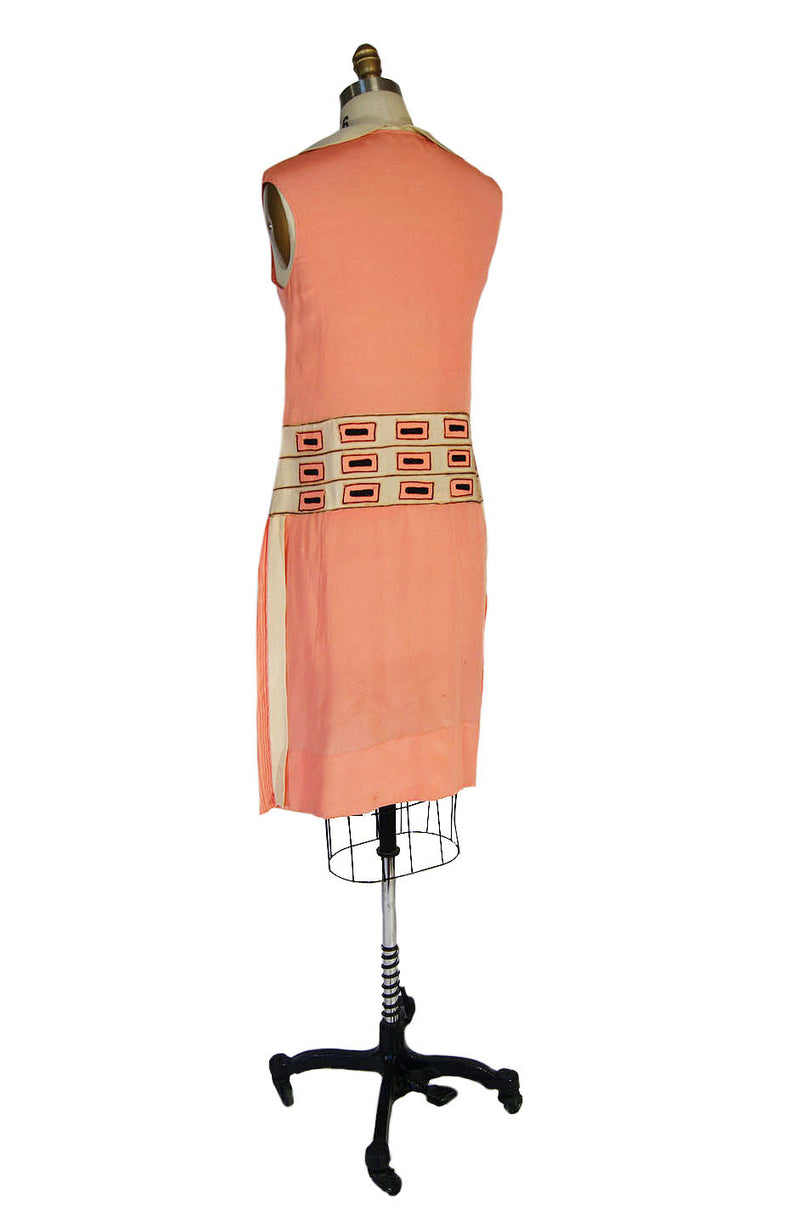 1920s Remarkable Silk Peach Shift Dress