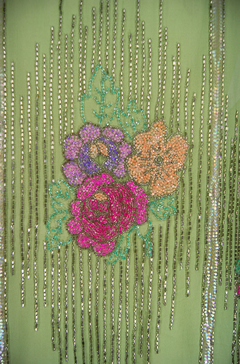 1920s Beaded Floral Green Flapper Dress Shrimpton Couture 1920s Beaded Floral Green Flapper Dress Shrimpton Couture