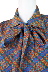 1970s YSL Silk Checked Top With Tie