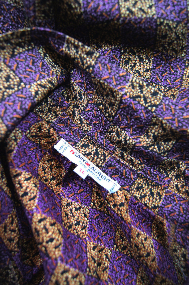 1970s YSL Silk Check Secratary Blouse