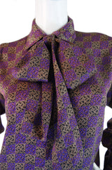 1970s YSL Silk Check Secratary Blouse