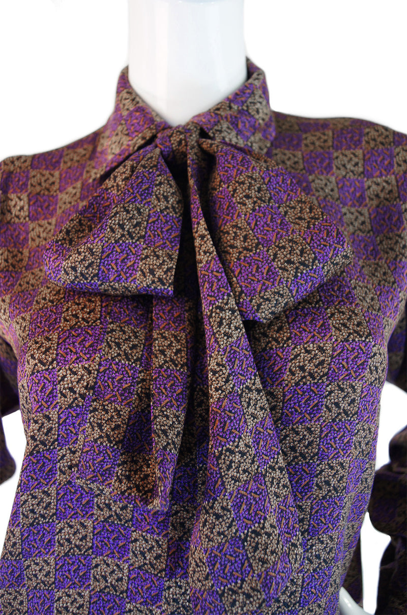 1970s YSL Silk Check Secratary Blouse