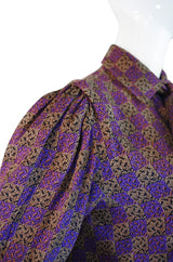 1970s YSL Silk Check Secratary Blouse