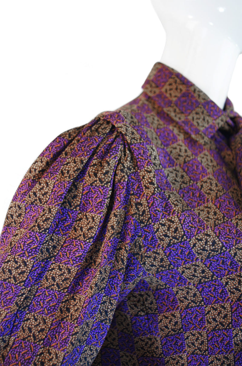 1970s YSL Silk Check Secratary Blouse