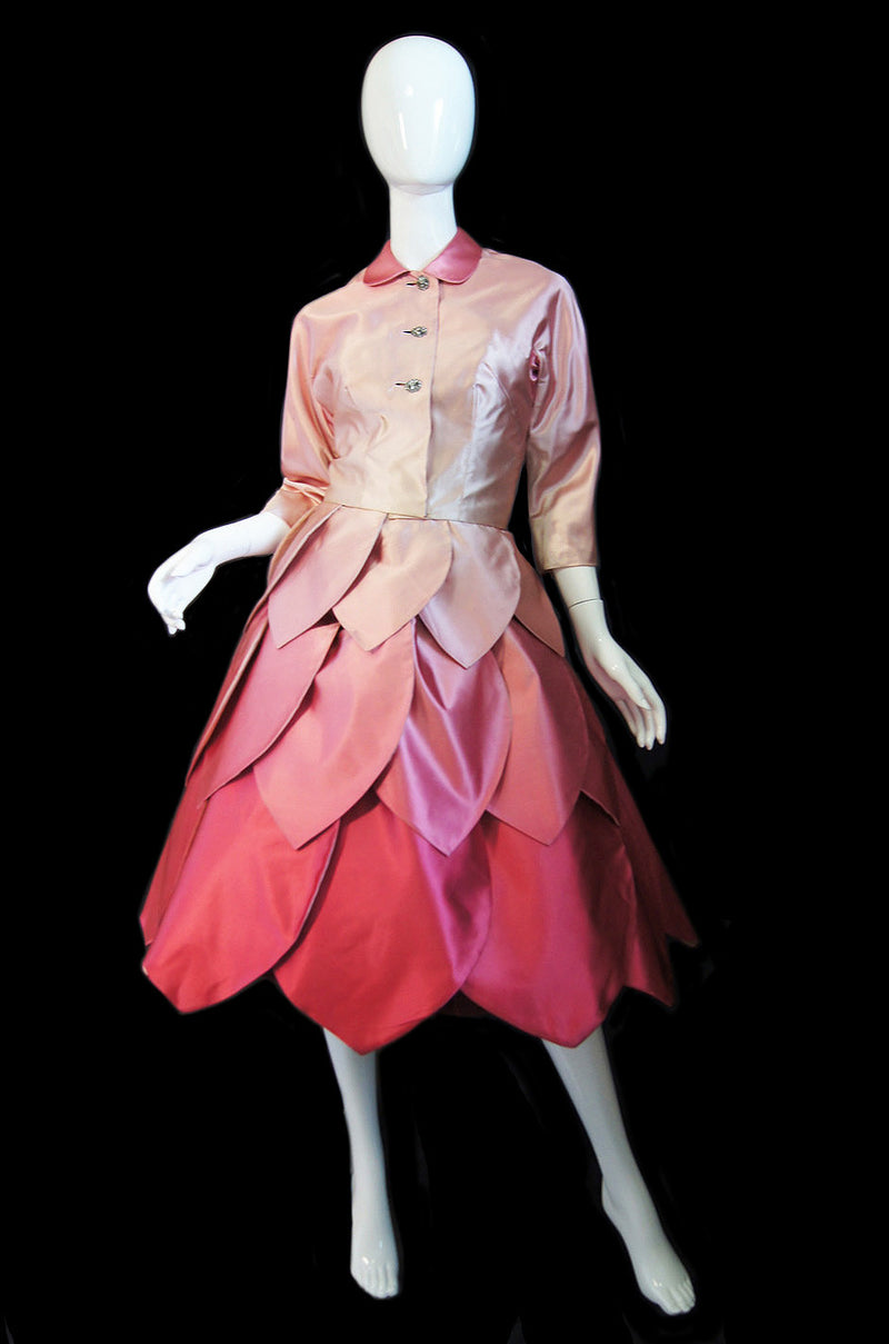 1950s Couture Pink Petal Dress & Jacket