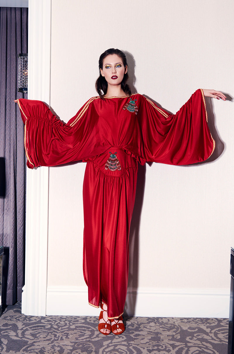 Winter 1972 Bill Gibb Beaded Bee Caftan Dress Set Shrimpton Couture Winter 1972 Bill Gibb Beaded Bee Caftan Dress Set Shrimpton Couture