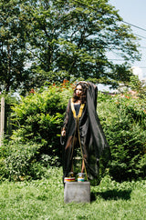 1970s Black Caftan w Gold Thread Embroidered Trim & Edging