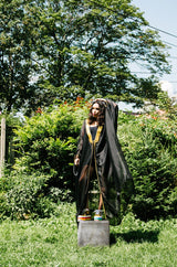 1970s Black Caftan w Silver Thread Embroidered Trim & Edging