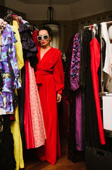 Late 1970s Loris Azzaro Couture Red Pant & Wrap Top