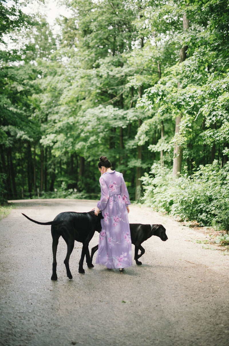 1970s Hanae Mori Romantic Pale Purple Print Chiffon Dress