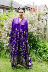 1960s Sleeved Purple Silk & Gold Thread Caftan