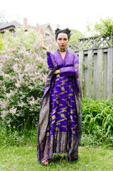 1960s Sleeved Purple Silk & Gold Thread Caftan