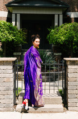 1960s Sleeved Purple Silk & Gold Thread Caftan