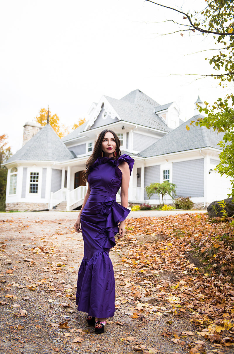 Spring 1982 Unlabeled Givenchy One Shoulder Purple Silk Dress Shrimpton Couture Spring 1982 Unlabeled Givenchy One Shoulder Purple Silk Dress Shrimpton Couture