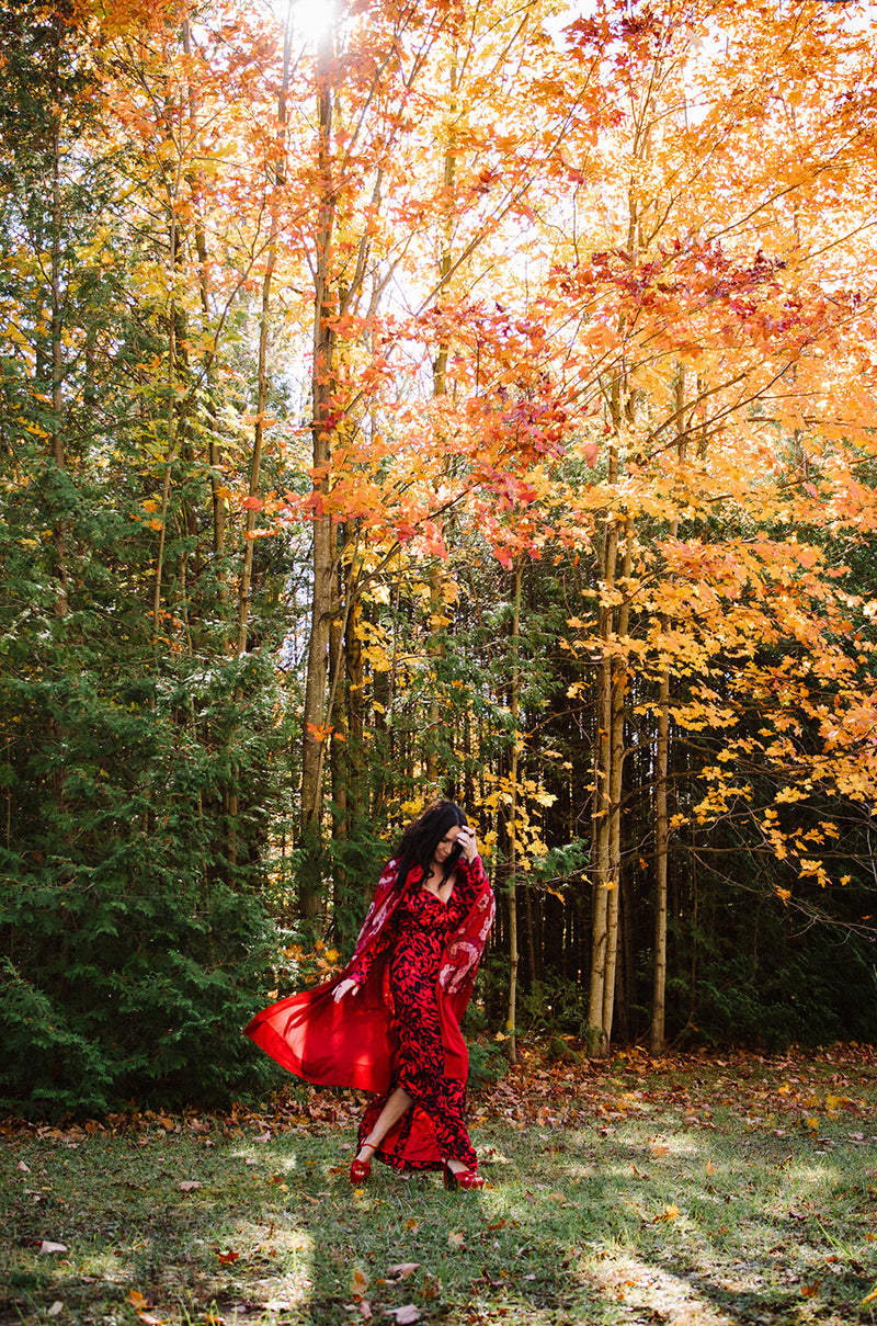1920s House of Adair Densely Beaded Red Silk Cape