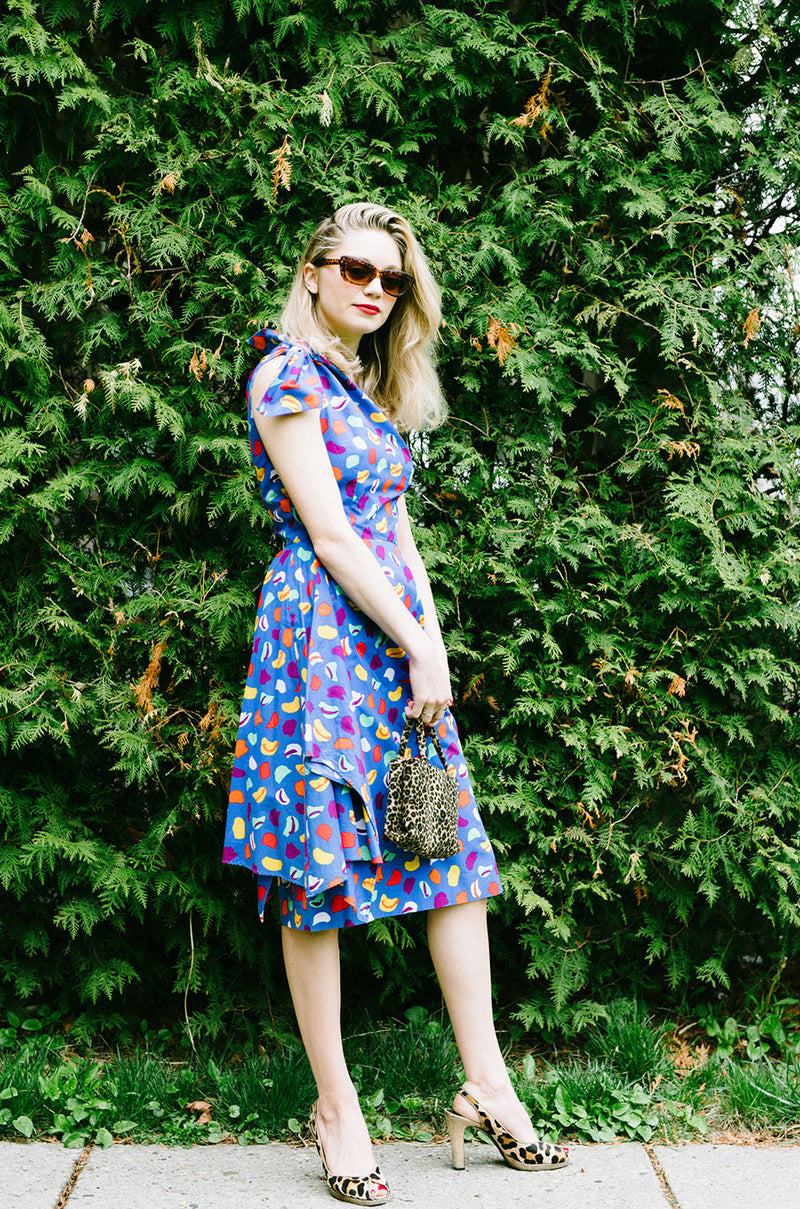 1970s Guy Laroche One Shoulder Bright & Pretty Print Dress