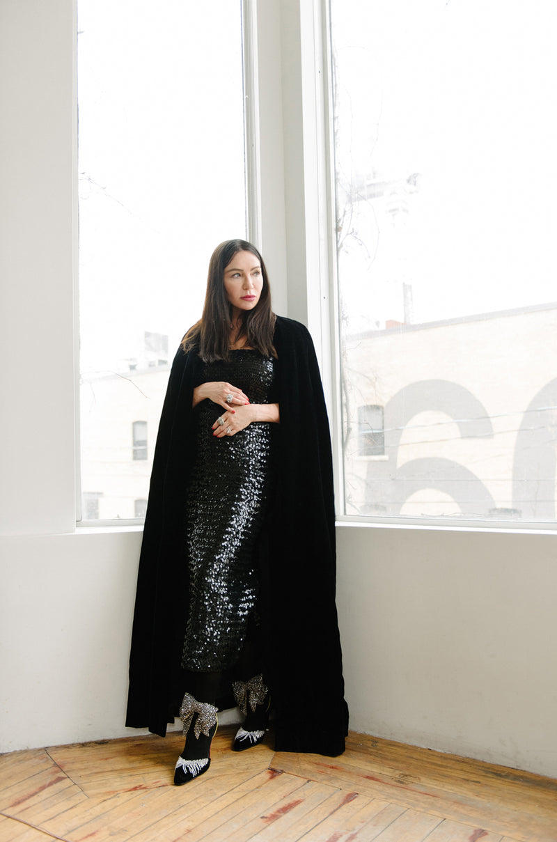 Early 1980s Roland Klein Glossy Black Strapless Sequin Dress