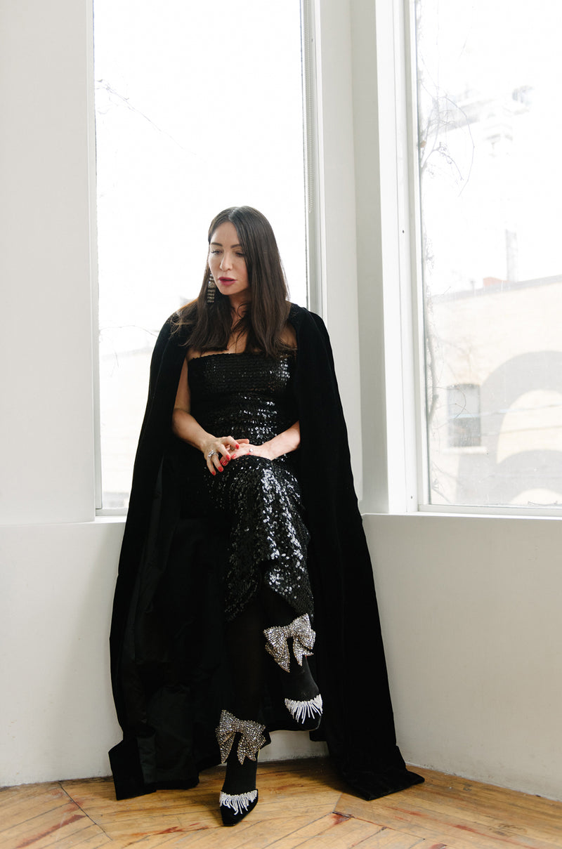 Early 1980s Roland Klein Glossy Black Strapless Sequin Dress