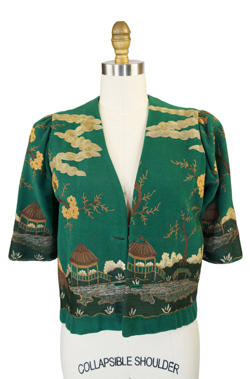 Edwardian Crewel Work Green Jacket