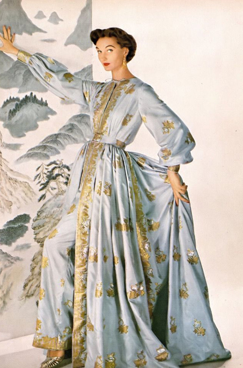 1953 Traina-Norell Metallic Gold Thread Hand Embroidered Couture Dress