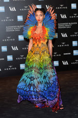 Spring 2008 Alexander McQueen Iconic Strapless Silk Chiffon Butterfly Rainbow Dress w Belt