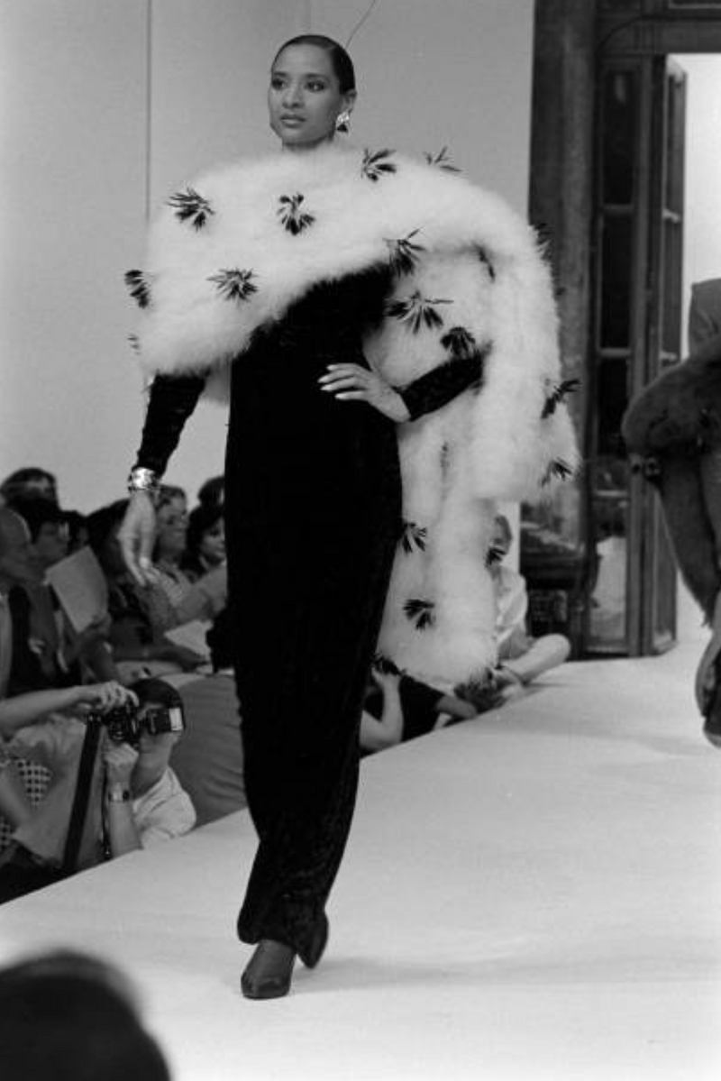 Documented Fall 1984 Christian Dior by Marc Bohan Runway Haute Couture Black Textured Velvet Dress