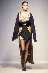 Fall 1994 Guy Laroche Haute Couture Runway Wide Sleeve Dress w Cumberbund & Back Skirt Panel