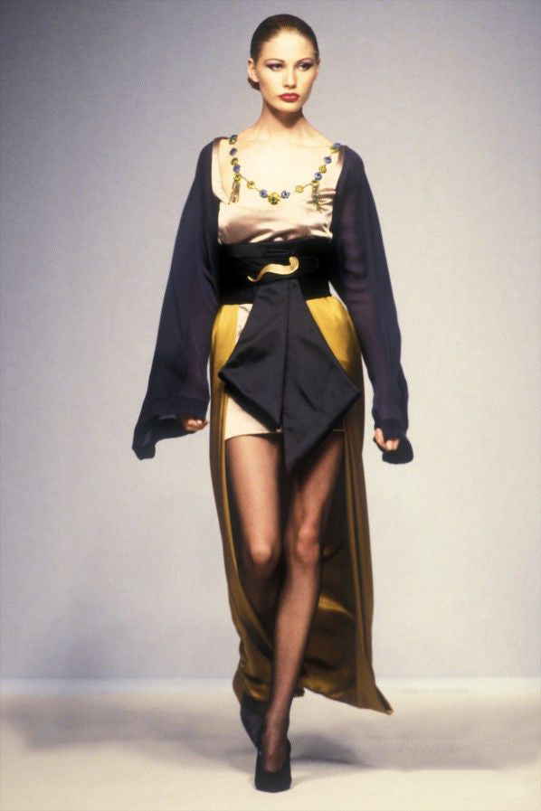 Rare Fall 1994 Guy Laroche Haute Couture Wide Sleeve High Low Dress w Cumberbund