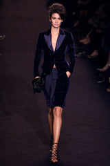 Runway Fall 2002 Yves Saint Laurent Blue Velvet Jacket w Long Sleeves & Tuxedo Collar