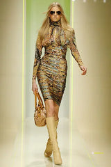 Ad Campaign Fall 2005 Versace by Donatella Versace Runway Silk Chiffon Backless Halter Dress