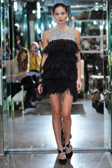 Gorgeous Fall 2010 Loris Azzaro by Vanessa Seward Runway Ostrich Feather & Huge Crystal Dress