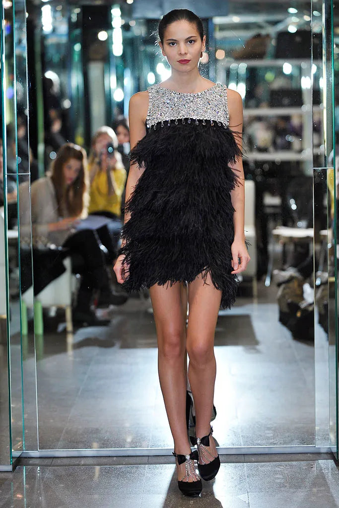 Gorgeous Fall 2010 Loris Azzaro by Vanessa Seward Runway Ostrich Feather & Huge Crystal Dress