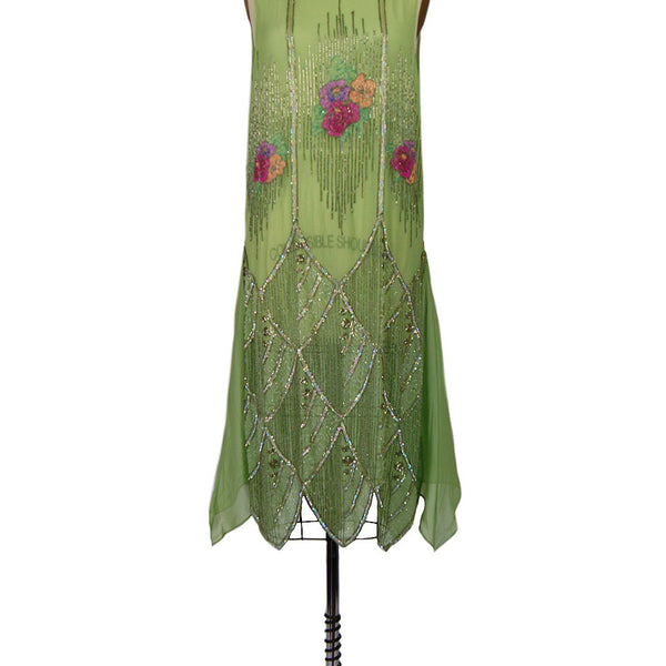1920s Beaded Floral Green Flapper Dress Shrimpton Couture 1920s Beaded Floral Green Flapper Dress Shrimpton Couture