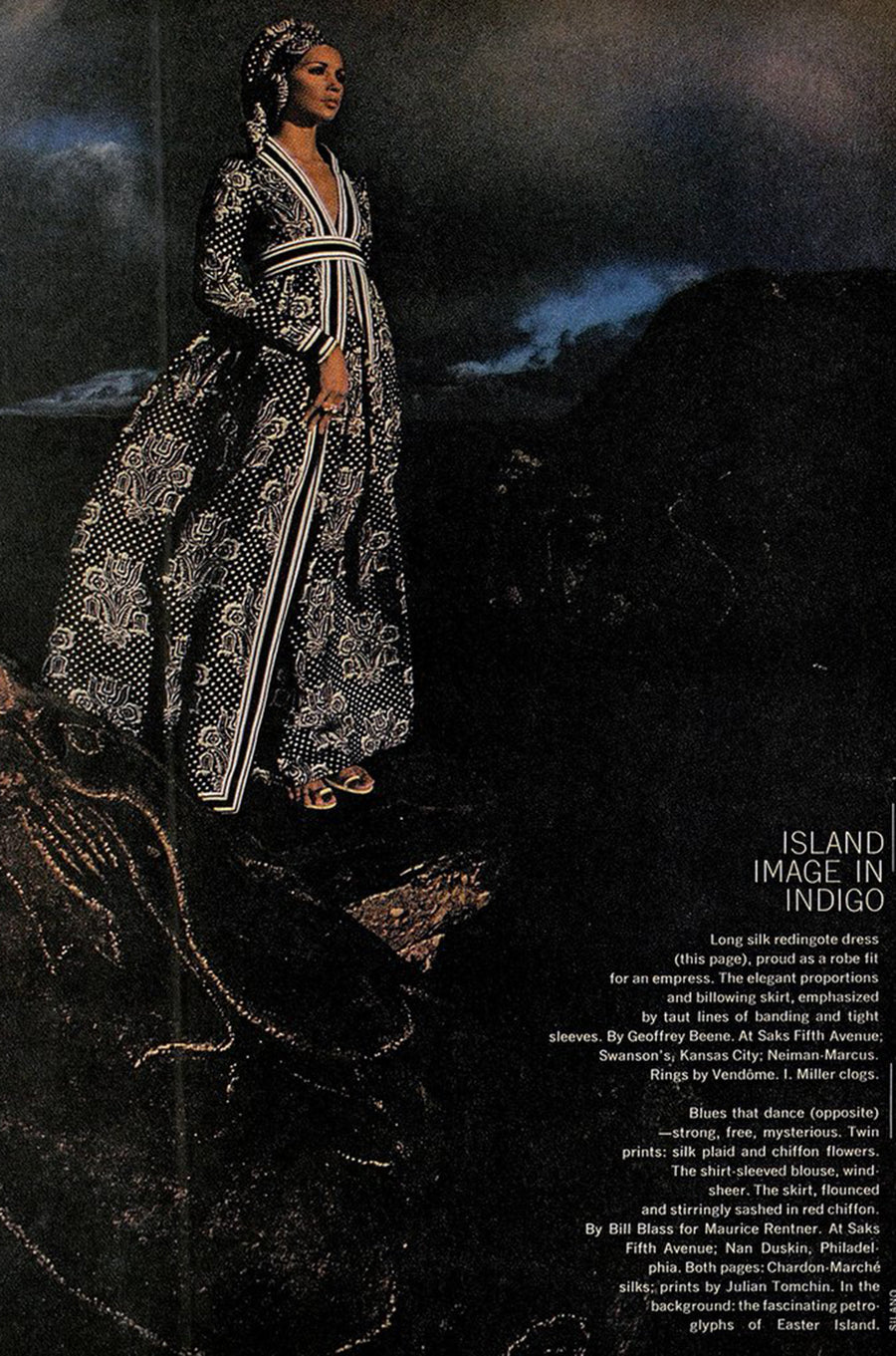 Spring 1969 Geoffrey Beene Well Documented Green Print Hostess