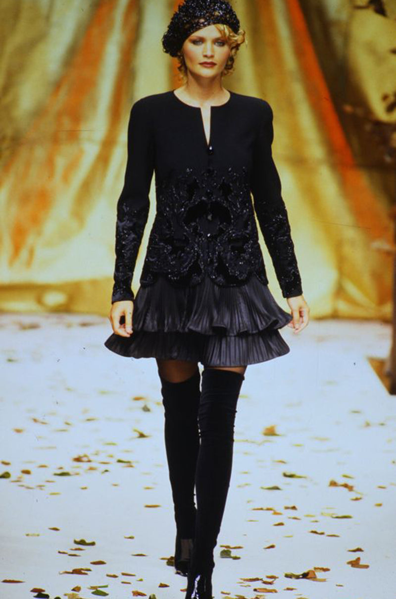 Documented Fall 1994 Valentino Haute Couture Hand Beaded & Pleated Top, Skirt & Jacket Suit Set