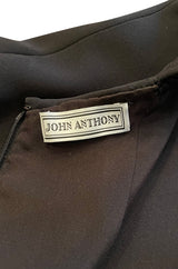 Early 2000s John Anthony Couture Completely Open Back Black Dress w High Side Slit