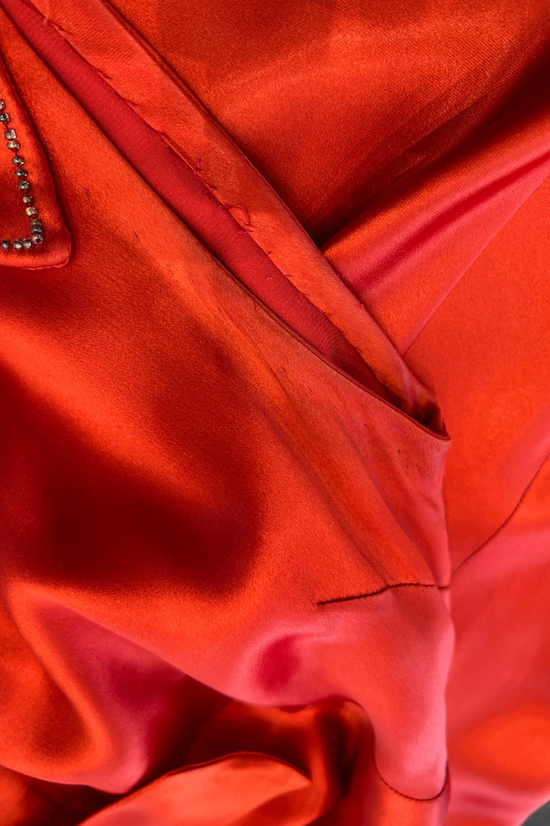 Gorgeous 1930s Coral Red Bias Cut Dress w Back Cut Outs & Matching Beaded Jacket