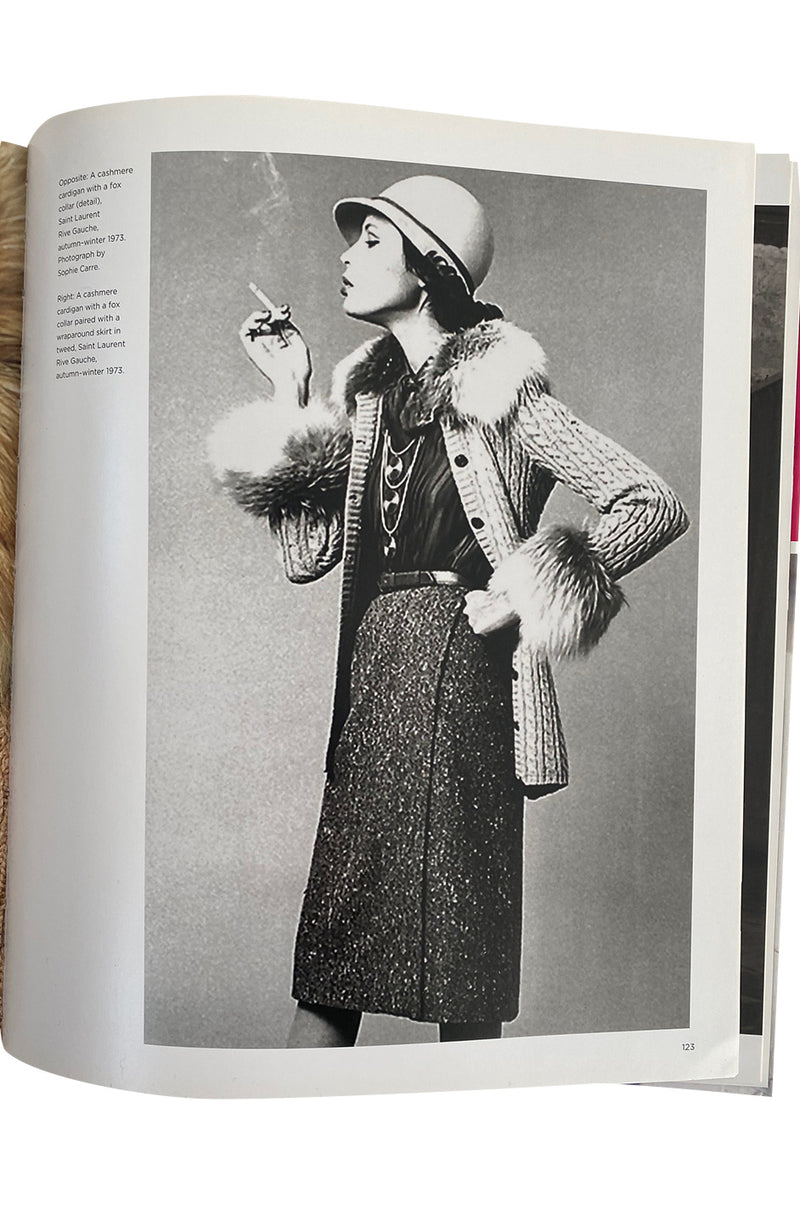 c. 1973 Yves Saint Laurent Black Ribbed Knit Sweater w Mongolian Fur Trimmed Collar & Cuffs