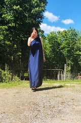 1978 Halston Deep Blue One Shoulder Draped Jersey Maxi Dress