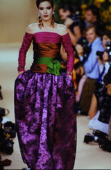 Extaordinary Fall 1990 Yves Saint Laurent Haute Couture Look 126 Purple & Bronze Silk & Lace Dress