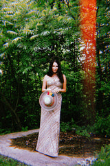 1970s Joy Stevens Printed Jersey Multi Strap Halter Dress